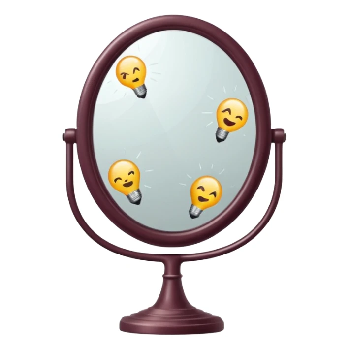 Minimalist emoji-style sticker of a vanity mirror with dim bulbs and cracked glass, words “Am I real yet?” smeared in dusty lipstick tone


 sticker