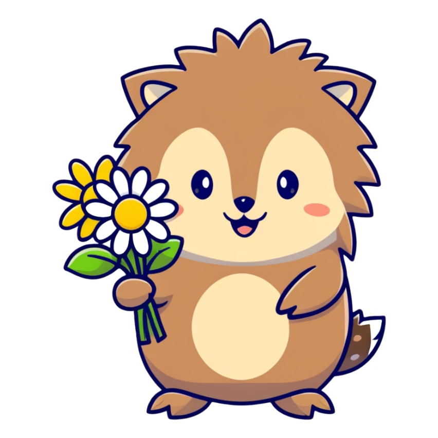 hedgehog holding a bouquet of daisy flowers sticker