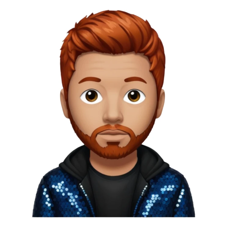 Abe Cunningham from Deftones with auburn hair, light skin, black sequin outfit sticker