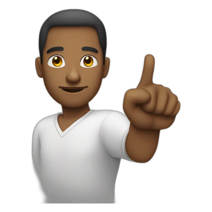 A man pointing index finger to the right sticker