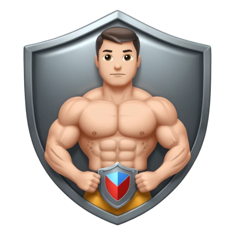 Steel gray shield with muscle bicep icon sticker