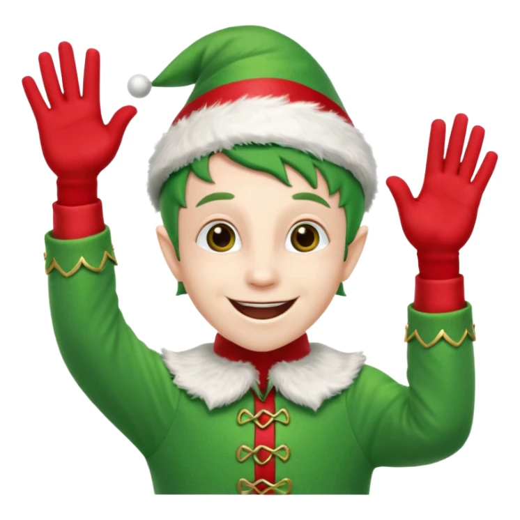 DUENDE NAVIDEÑO SONRIENDO CON DIENTES Y MANOS ARRIBA ANIMANDO sticker