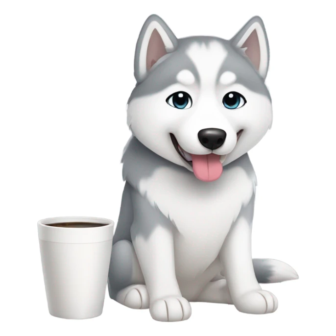 kawaii white and grey siberian husky taking coffee sticker