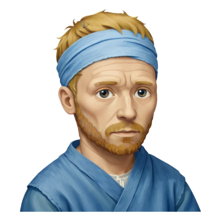 van gogh paints on a canvas. right ear is bandaged. sticker