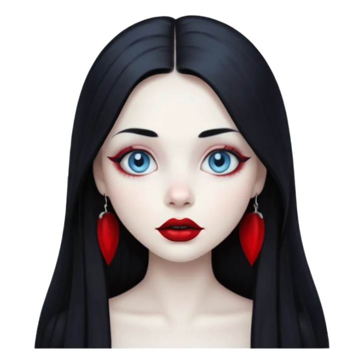 Gothic girl, pale ghost skin, light blue eyes, red round lips and long straight black hair. sticker