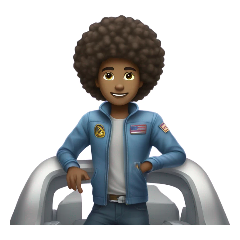 1 full-body Afro light-skinned skinned male teenager riding on a spaceship. sticker