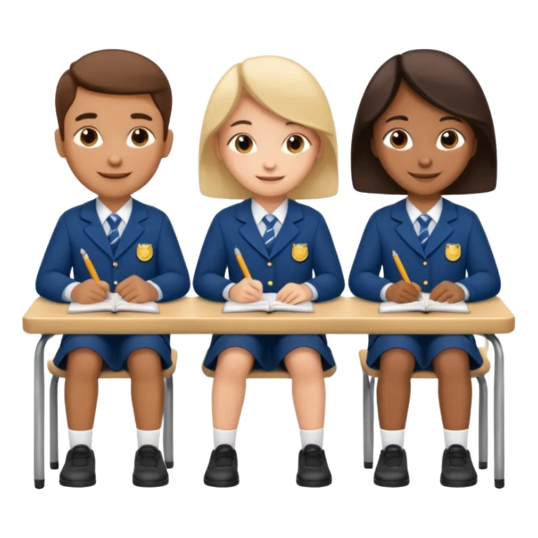 three school children sitting in a row behind their school desks sticker