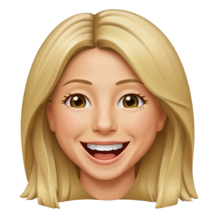 Jennifer Aniston as an emoji, laughing, blonde hair sticker
