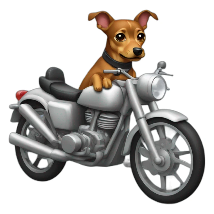 a caramel dog pinscher wearing basket uniform and driving a moto sticker