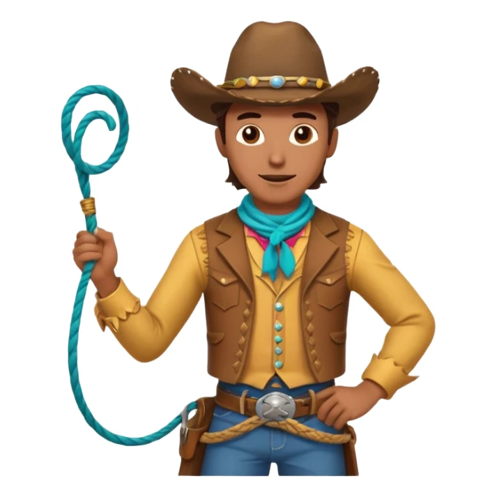 Wild West cowboy, cheerful and colorful, lasso in hand sticker