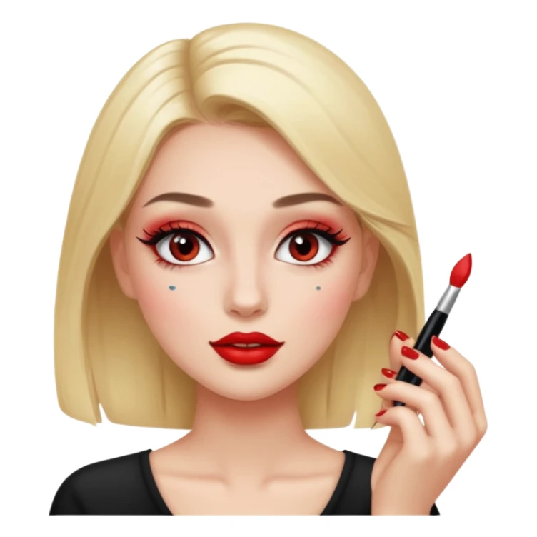 Girl doing make up with glossy nails and eyelashes sticker