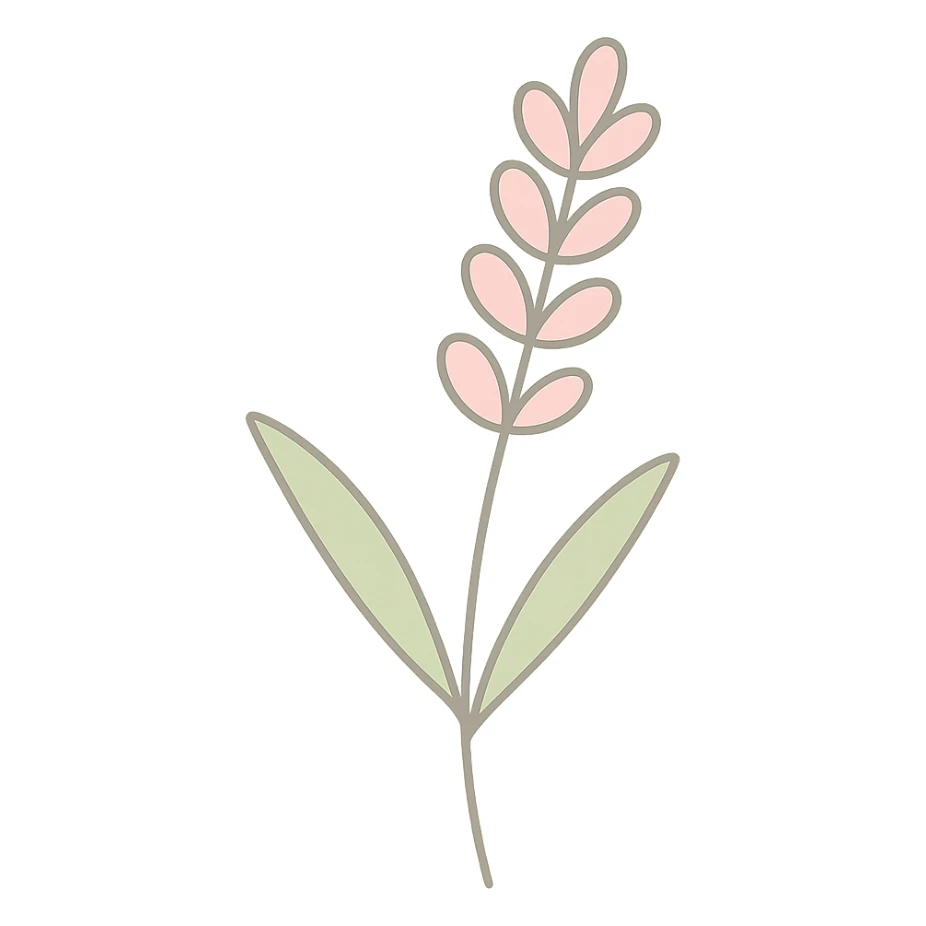 Convert this highly realistic lavender sprig back to a clean, minimal icon style with a soft background. Use simple lines and gentle color. sticker