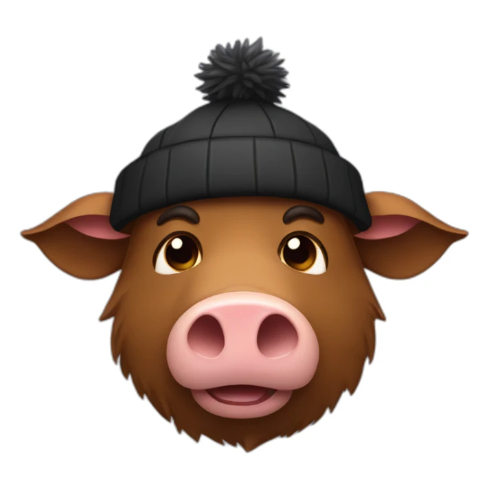 fullface brown boar tired of life with a black winter hat sticker