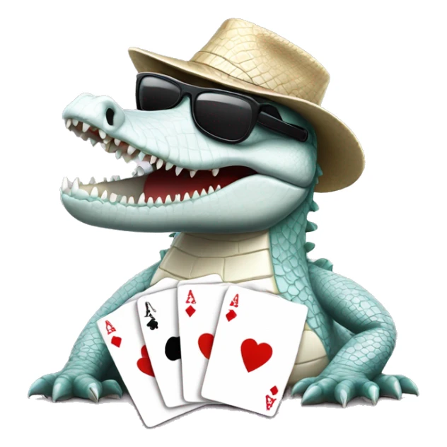 White crocodile wearing sunglasses playing Texas holdem poker sticker