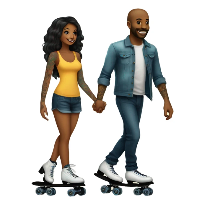 Romantic roller skating date for beautiful tattooed couple sticker