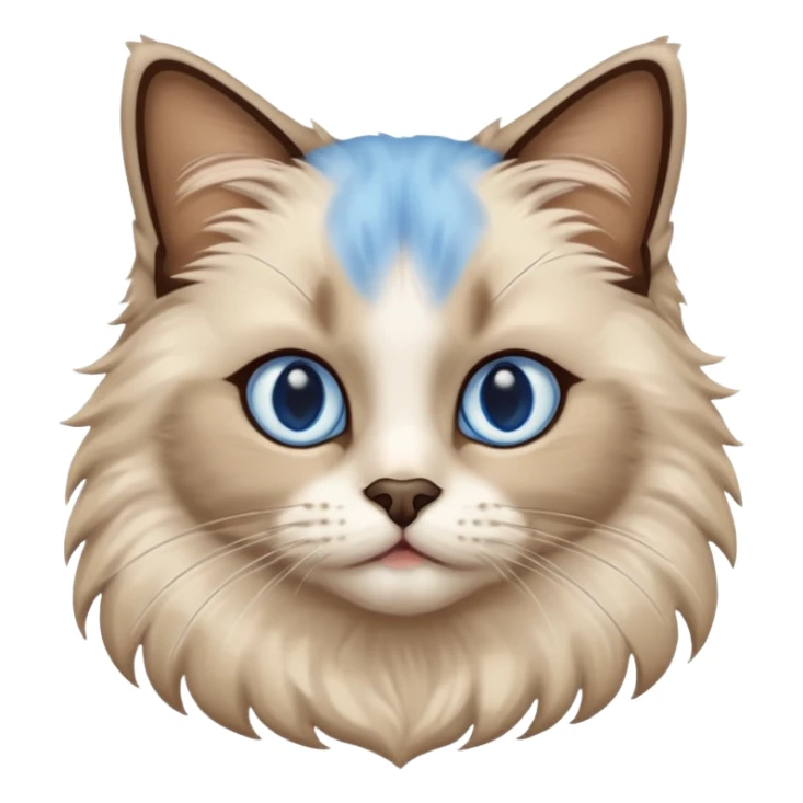 Ragdoll cat, with dark brown center face area with surrounding beige fur, bright blue eyes sticker