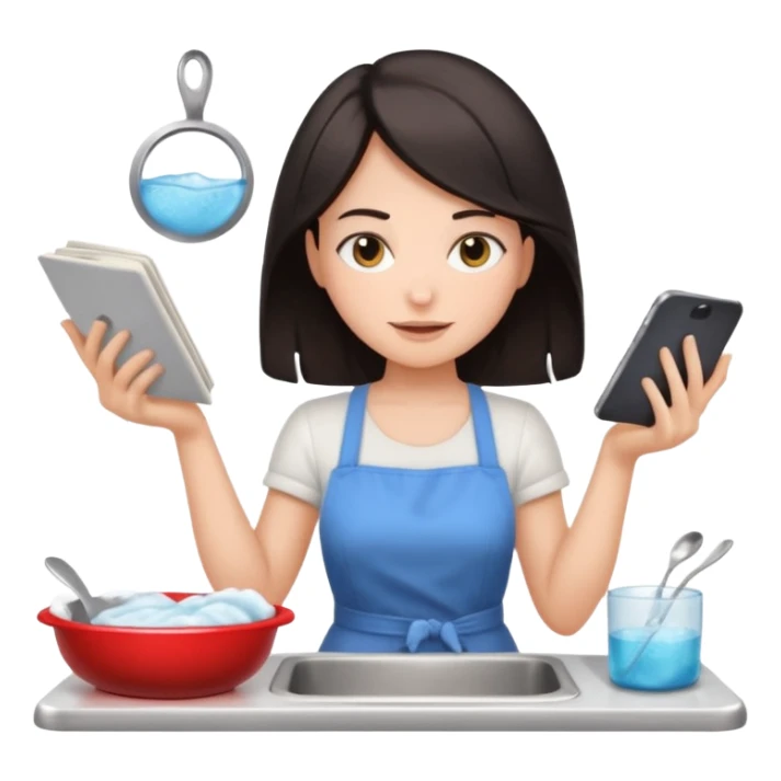 woman perfectionist with multiple arms texting a message wahsing dishes and reading a book 
more dinamic emoji  sticker