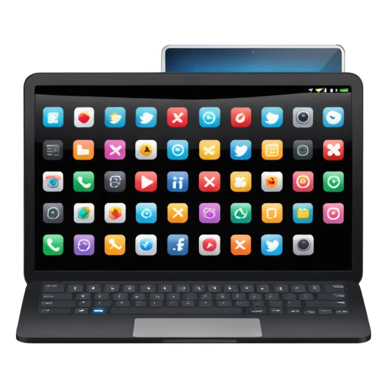 A black laptop displaying app icons in a 6x4 grid sticker