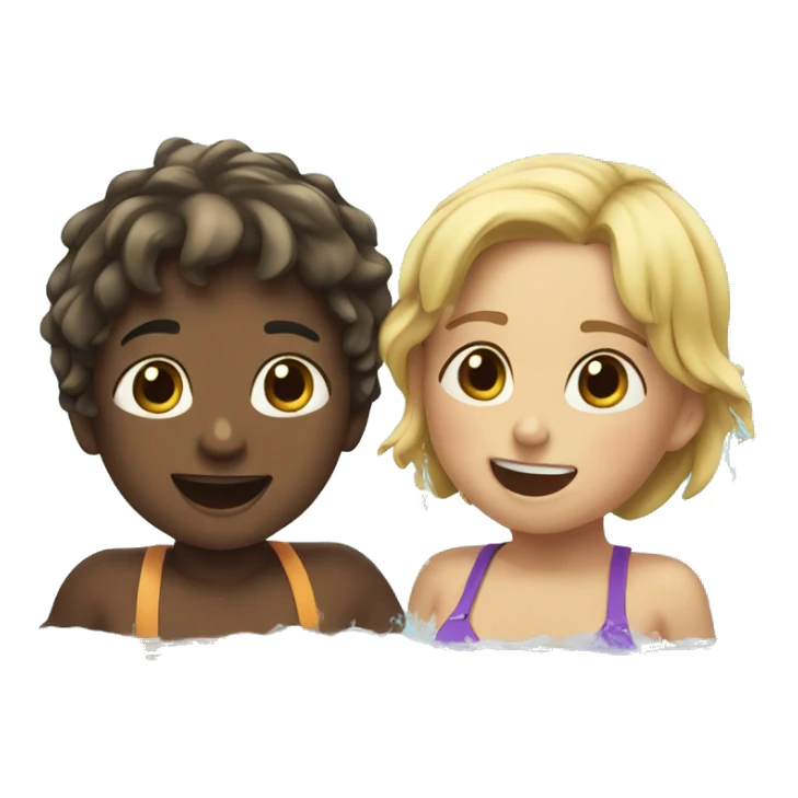 sticker without background, TWO CHILDREN SWIMMING IN THE LAKE, SPLASHING WATER sticker