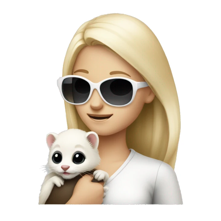 Blonde girl in sunglasses holding white polecat in hands sticker
