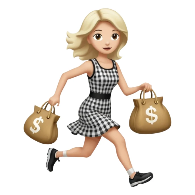 Robber running with Money bag black and white check dress sticker