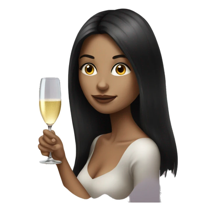Hyperrealistic woman with black long hair drinks champagne sticker