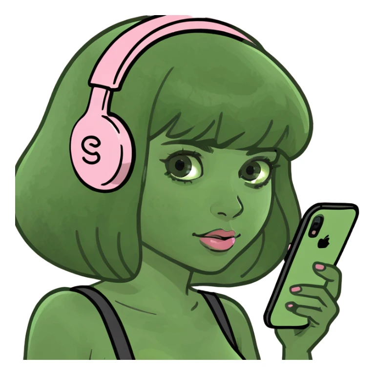 girl scrolling on pink SPAM phone sticker