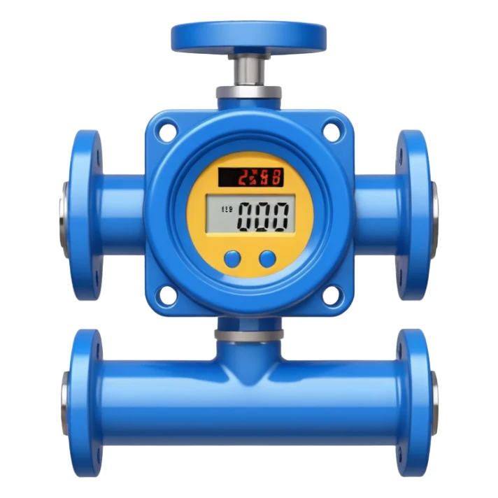 Mini caudalímetro color azul con brida y el medidor tipo digital sticker