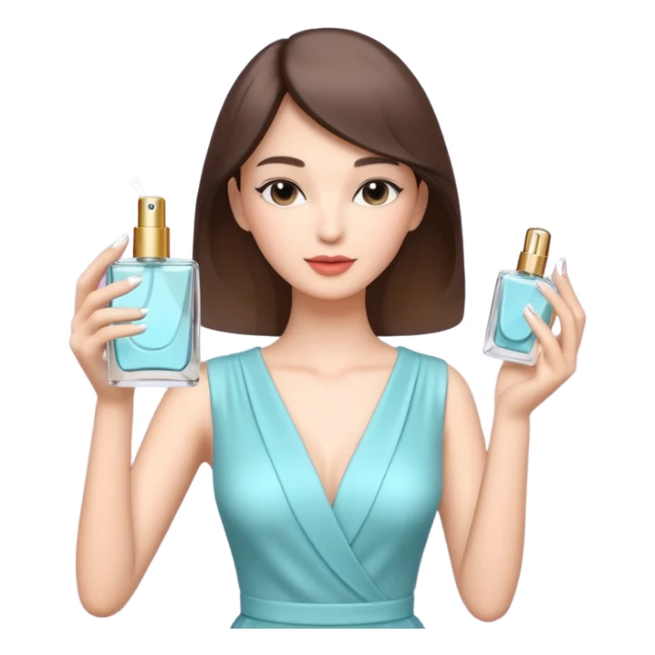 stylish woman spraying perfume, holding a perfume bottle, soft mist spray in the air, elegant pose, 3D cartoon, mobile game icon style, clean background, no text, no watermark

 sticker