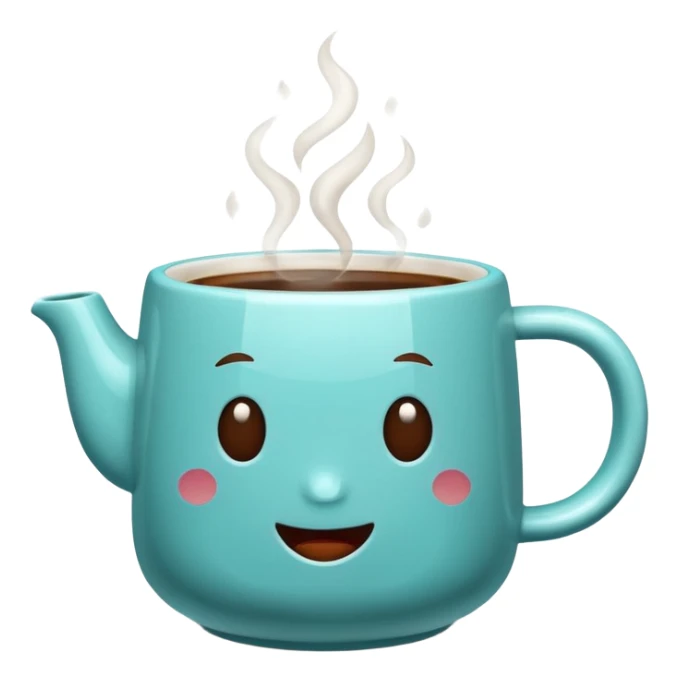 An aqua coffee mug with coffee in it and steam sticker