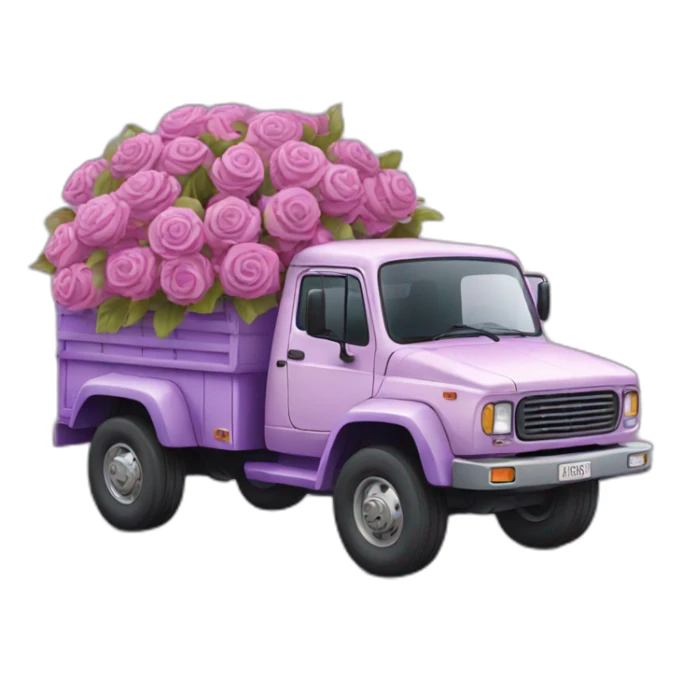 a truck with bouquets in pink and purple tones sticker