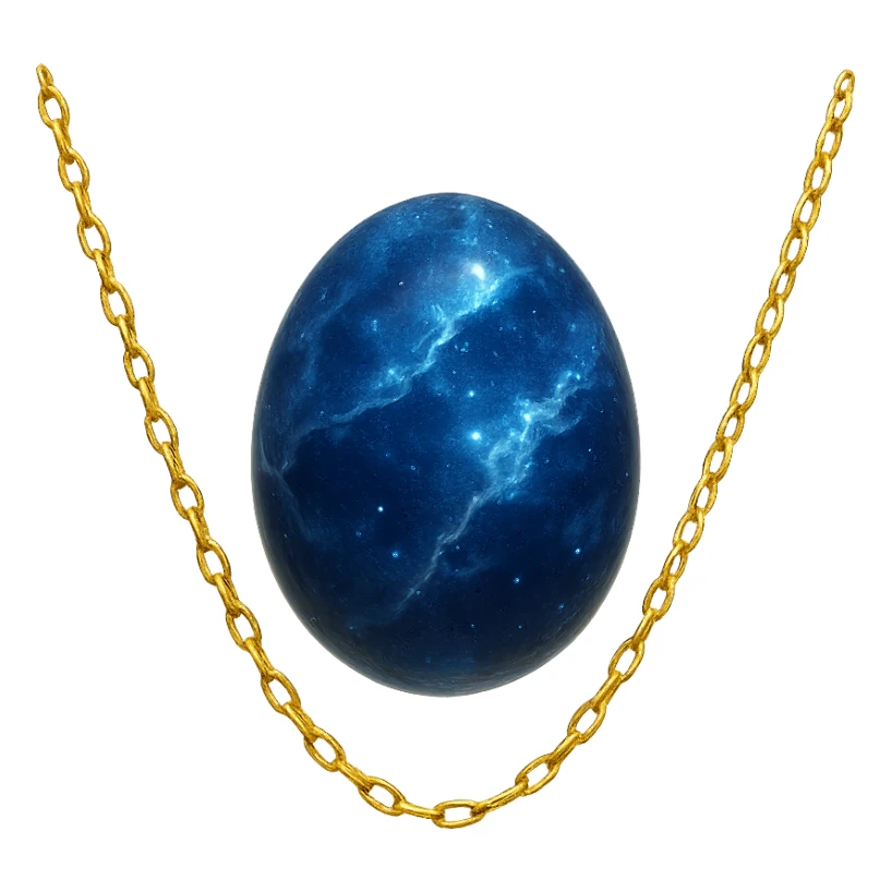 delicate floating gold chain cradling a deep blue stone with swirling white and gray veins, glowing faintly like the night sky, radiating mystery and magic sticker