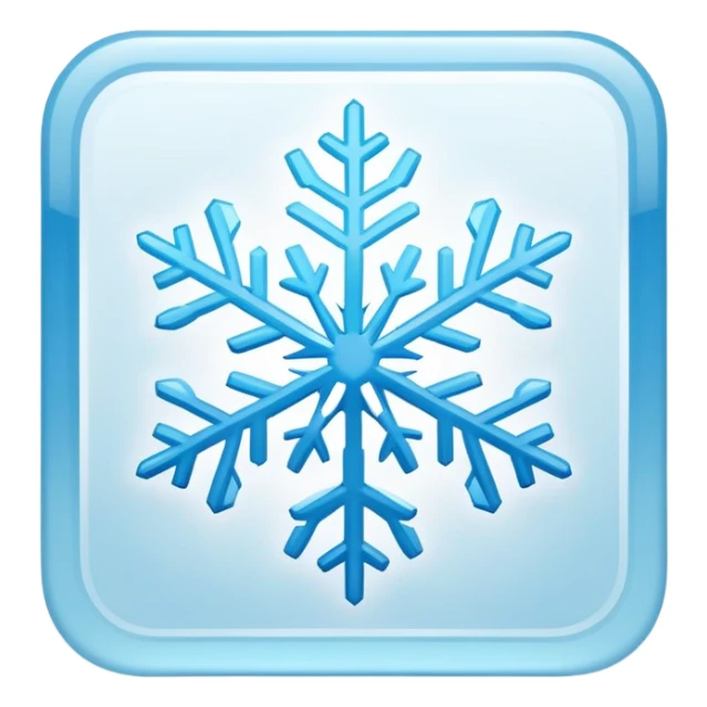 a Tiny compressed Stylized light-blue snowflake symbol inside a pastel gradient white square icon, light blue borders sticker