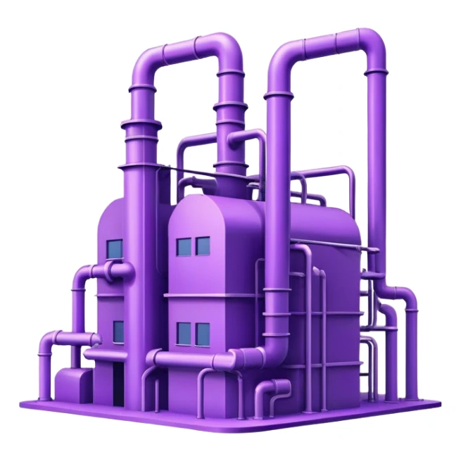 Minimalistic factory building in purple and violet tones, with a few pipes sticker