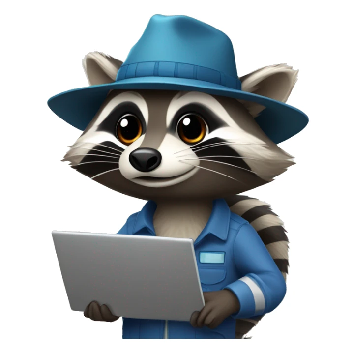 Raccoon with hat and computer and a ad with the sentence "Actividades Registradas" sticker