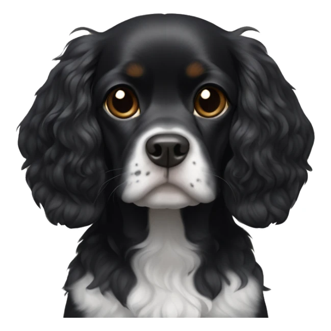 Small completely black king spaniel with black fur on face and white stripe on chest sticker