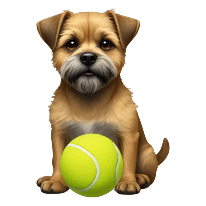 Border Terrier sitting with tennis ball on her paws sticker