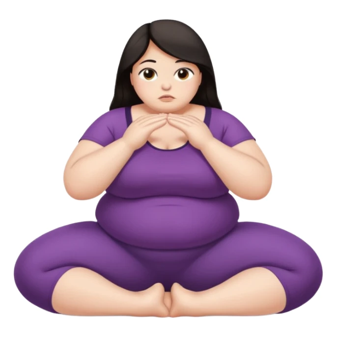 Sad fat girl doing clamshell dark hair sticker