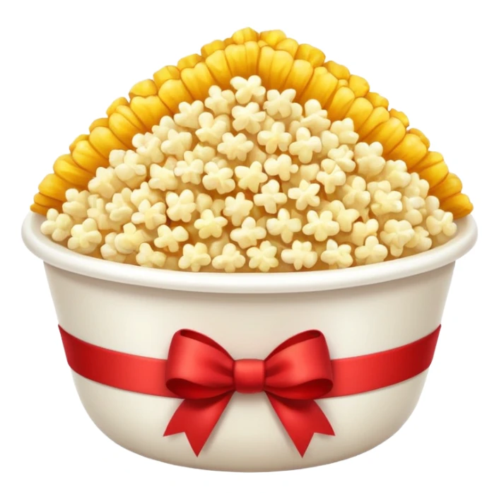 popcorn in white bowl with bow sticker