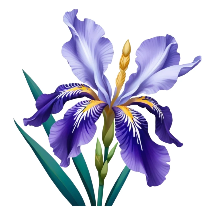 Japanese style iris flower (hanashobu) with elegant simplified lines like in ukiyo-e art, blue-purple color, traditional composition with flowing brush-like strokes sticker