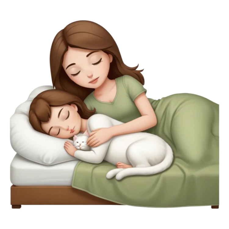 White girl brown hair sleeping with white kitty at pale olive bad sticker
