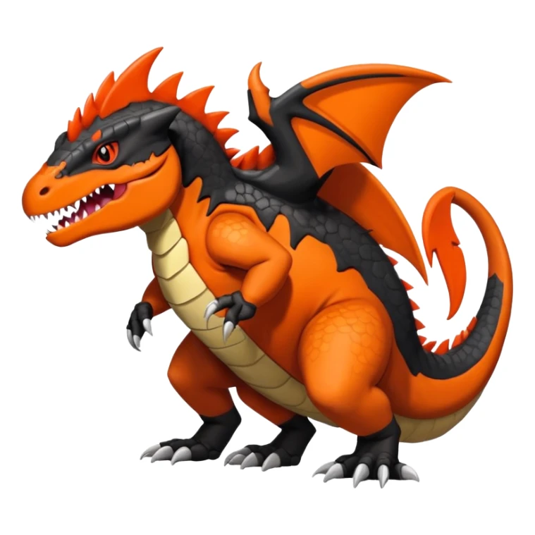 Black Salandit-Tyrunt-Tyrantrum-Fakémon-creature-hybrid with orange belly (full body) sticker