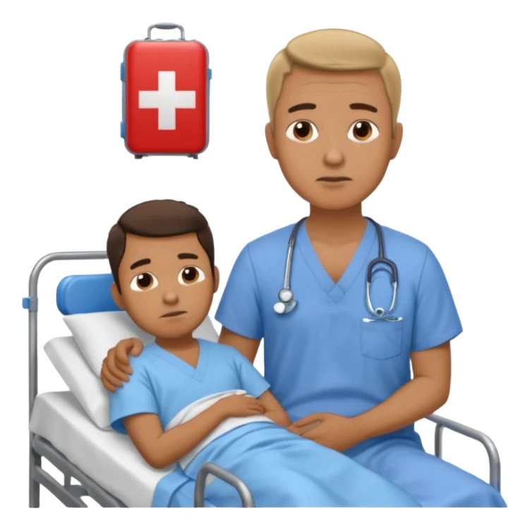 father sitting next to the hospital bed of son sticker