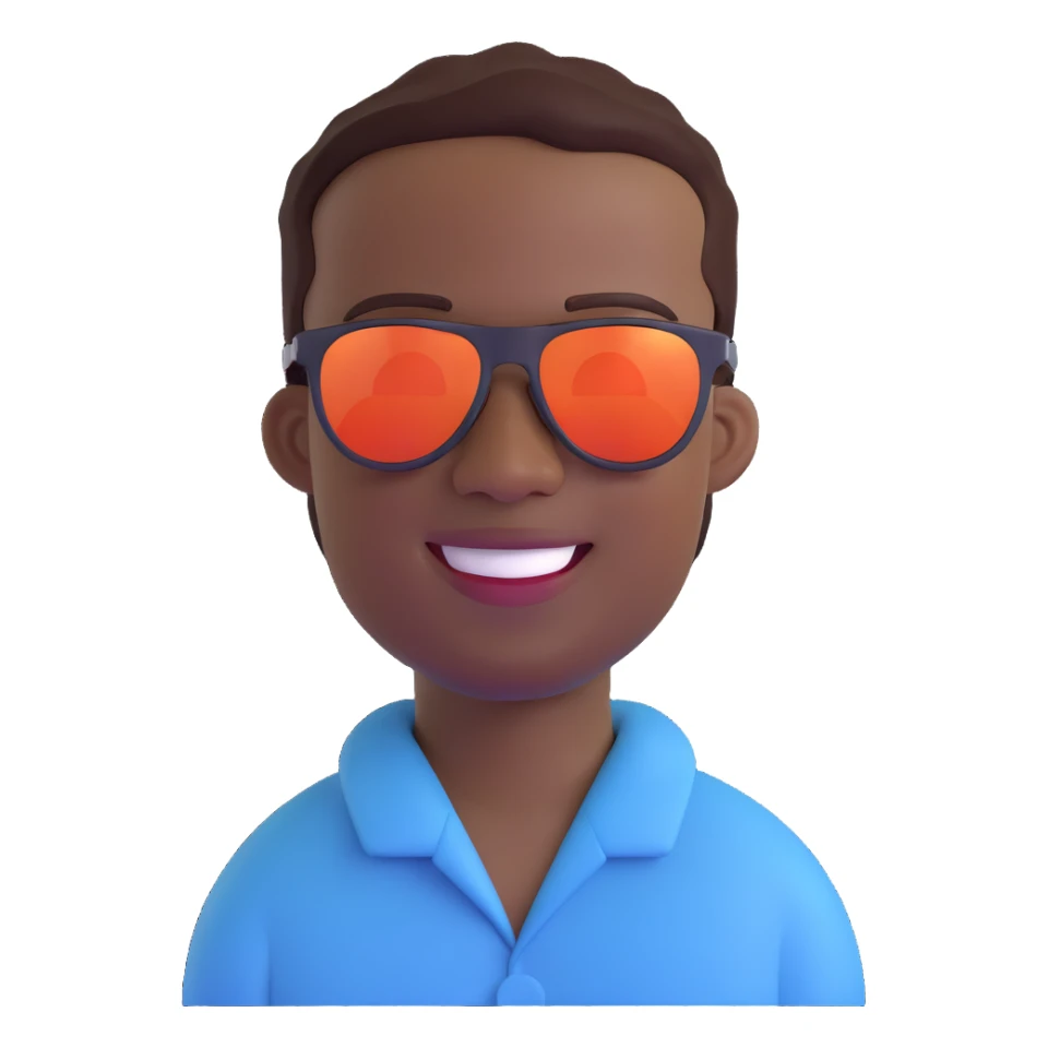 portrait of a black man with sunglasses, smiling, modern style, minimal background sticker