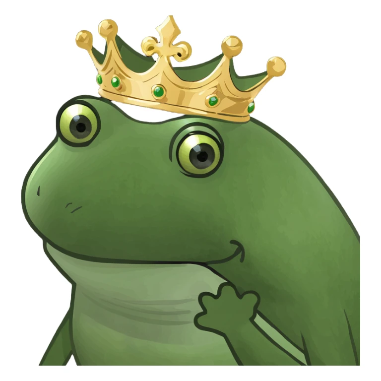 drama queen frog, sassy pose, crown, dramatic eyes, green and gold sticker