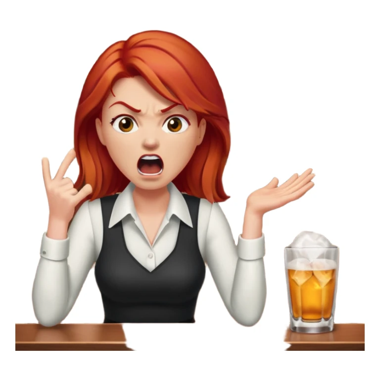 A raid haired woman yelling at a bartender sticker