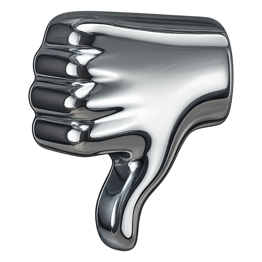 3D thumbs down, chrome finish, no text sticker