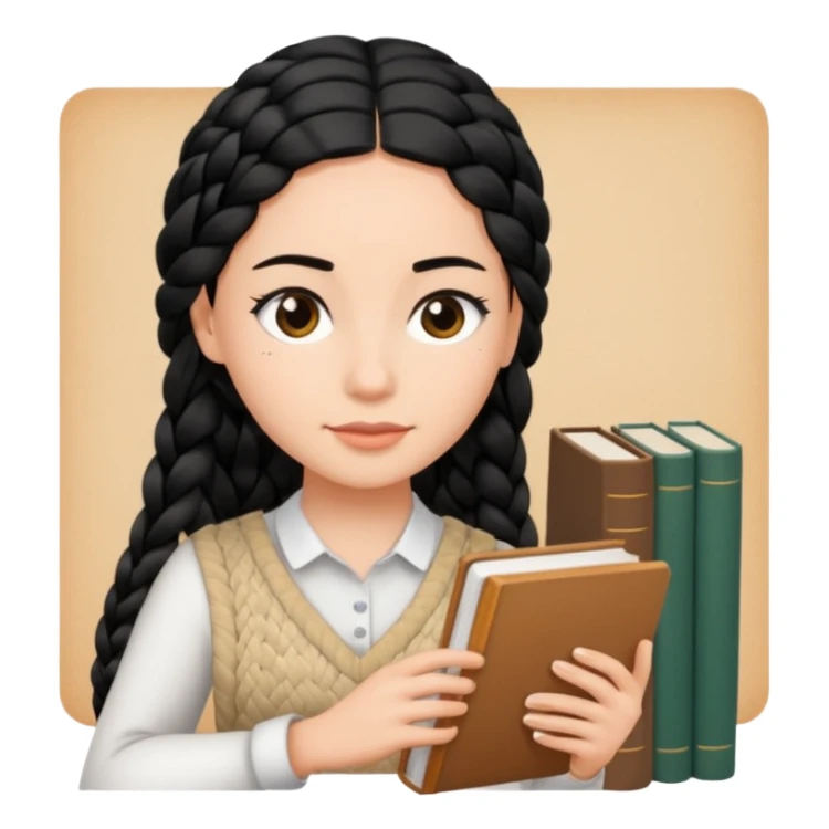 women working with paper and books simple black  braid hair sticker