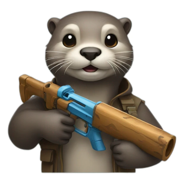 otter holding a water weapon in his hand sticker