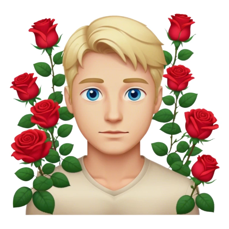 Blonde man with blue eyes and roses sticker